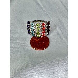 Multicolor Glass Stones Prong Set In Sterling Silver size 8 clear stones around